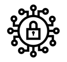 an outline of a motherboard circuit with a lock.