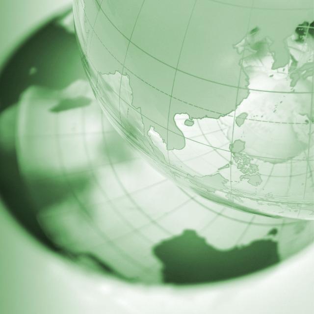 A green globe centered on a white background, symbolizing Earth and environmental awareness.